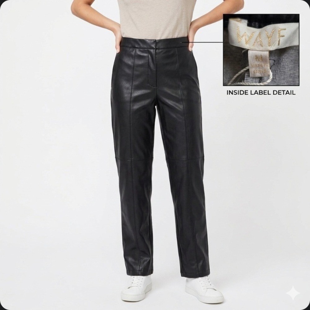Wayf Pants Womens M Black Faux Leather High Waisted Dressy Pull On Elastic Waist